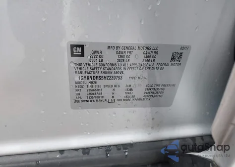 2017 Cadillac Xt5 Luxury z USA, uszkodzony, nr VIN 1GYKNDRS5HZ239793